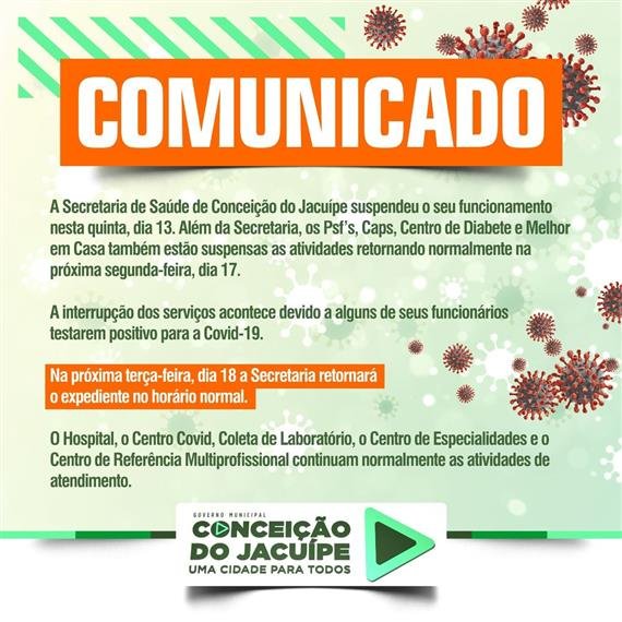 Comunicado da prefeitura de Conceição do Jacuípe