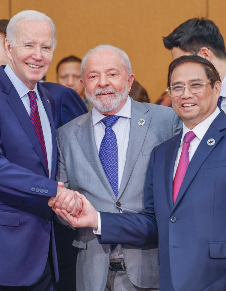 Hiroshima, Japão. 21.05.2023 - Presidente da Republica, Luiz Inacio Lula da Silva, presidente dos EUA, 
Joe Biden
, e do primeiro-ministro do Vietnã, Phạm Minh Chính. A vinda ao G7  

 Foto: Ricardo Stuckert/PR