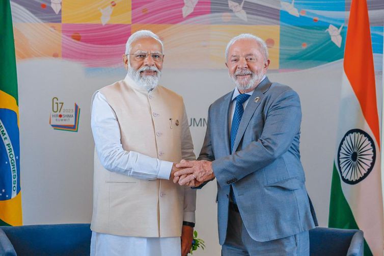 Hiroshima, Japão. 21.05.2023 - Presidente da Republica, Luiz Inacio Lula da Silva e primeiro ministro da Índia,
Narendra Modi.  Foto: Ricardo Stuckert/PR